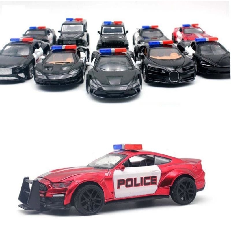 Miniatur Diecast Mobil Jeep Polisi Skala Kecil, Mainan Pullback Metal