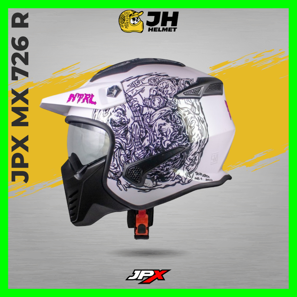 Helm JPX MX 726R Motif Netral Pearl White Glossy | Helm Full Face | Helm Modular | Jual Helm
