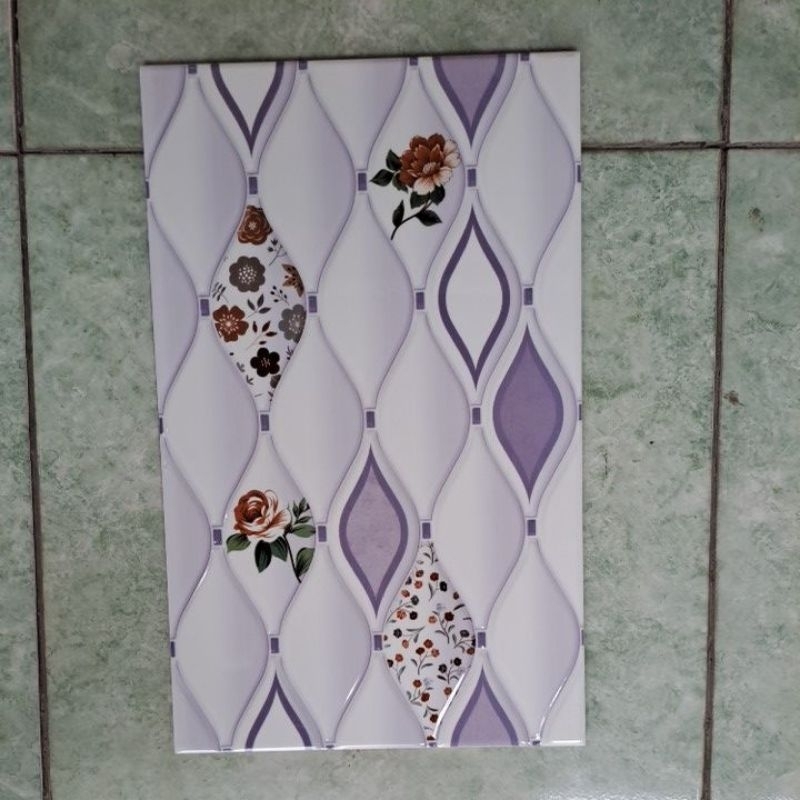 keramik tembok/dinding kilap permukaan timbul warna ungu uk 25x40 by mulia accura
