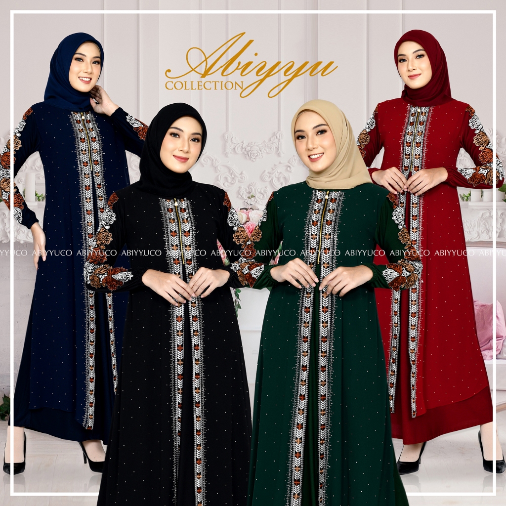 Abiyyuco TA9043 | Gamis Abaya Turki Hitam Busui Turkey Warna Turki Mewah Elegan Bahan Jersey mix Cer