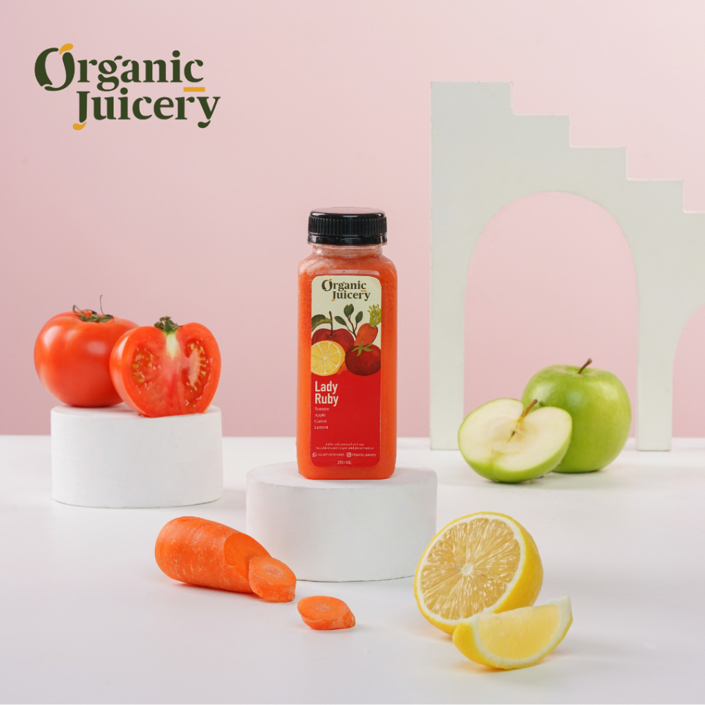 

Lady Ruby 1 Liter | Cold Pressed Juice Tomat Beef Apel Wortel Lemon