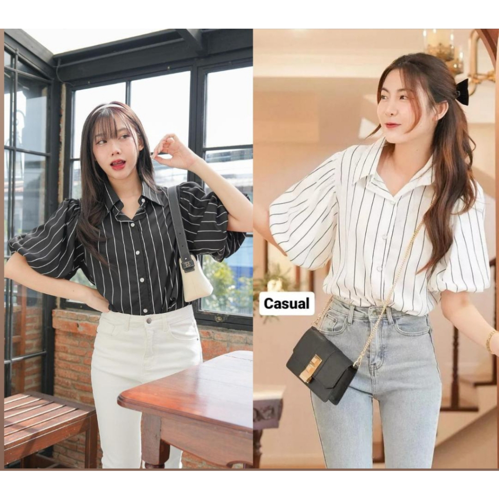 Casual top kemeja lengan balon import