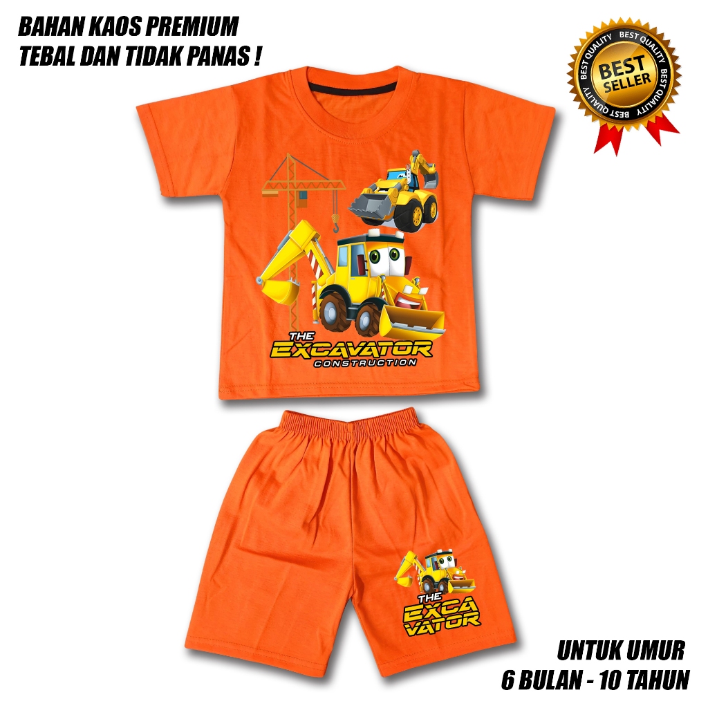 BAJU SETELAN ANAK LAKI LAKI EXCAVATOR MURAH BAHAN PREMIUM / SETELAN ANAK LAKI LAKI USIA 0-10 TAHUN /