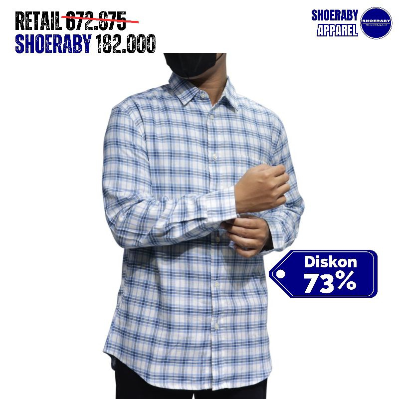 Kemeja GAP Plaid Long Sleeve Putih Strip Biru Original Murah Diskon. Kemeja Kotak-kotak. Kemeja Kant