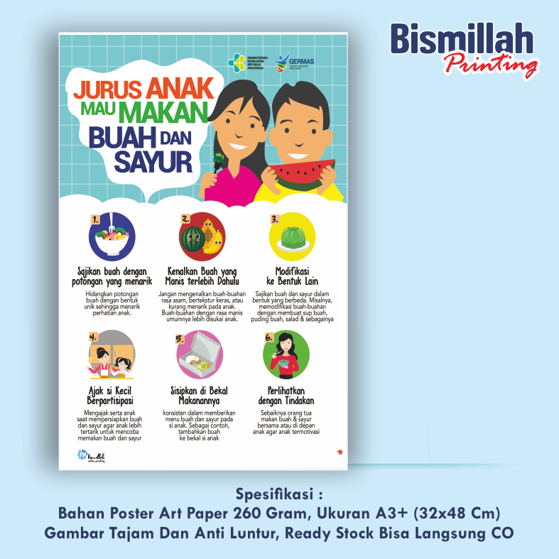 

Poster Jurus Anak Mau Makan Buah dan Sayur