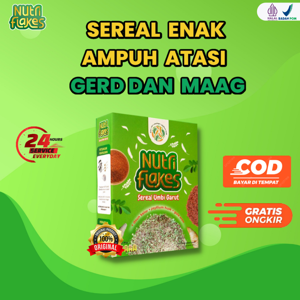 

Nutriflakes Sereal Umbi Garut Asam Lambung , Ampuh Atasi Gerd, Maag 1 Box