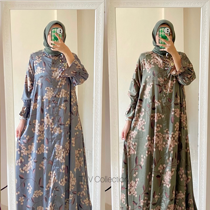 Almira Abstrak Dress Gamis Baju Muslim Wanita Long Dress Motif Armani Silk