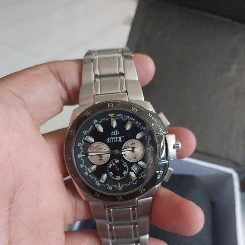 jam tangan original chronograph hannet mulus preloved second bekas