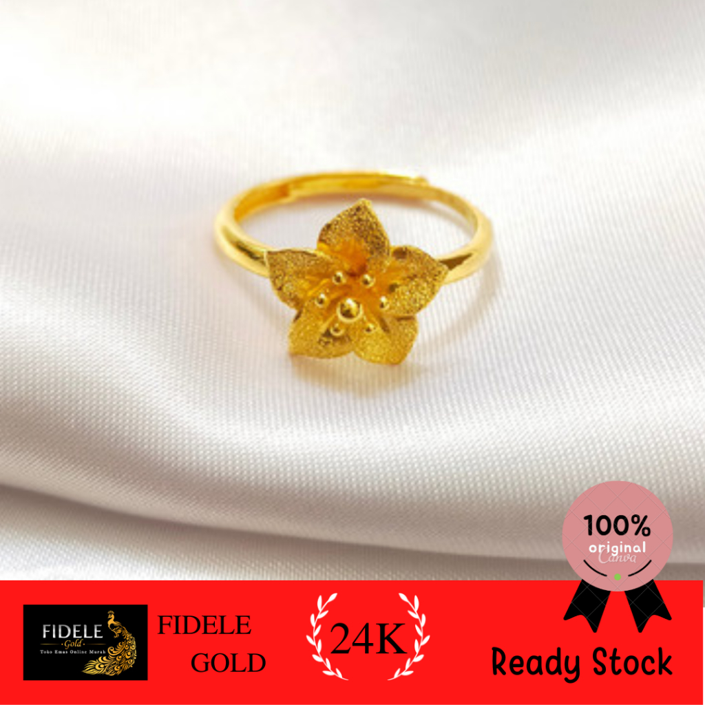Cincin fashion Bunga pasir doff emas asli putih 24k toko emas