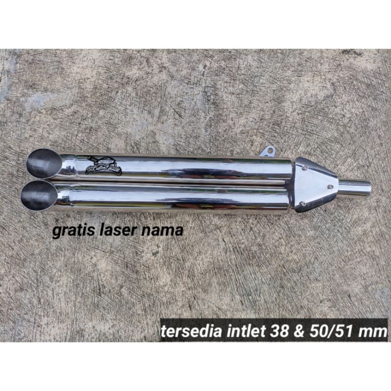 silincer knalpot motor custom double muffler elbow japstyle bratstyle bobber caferacer