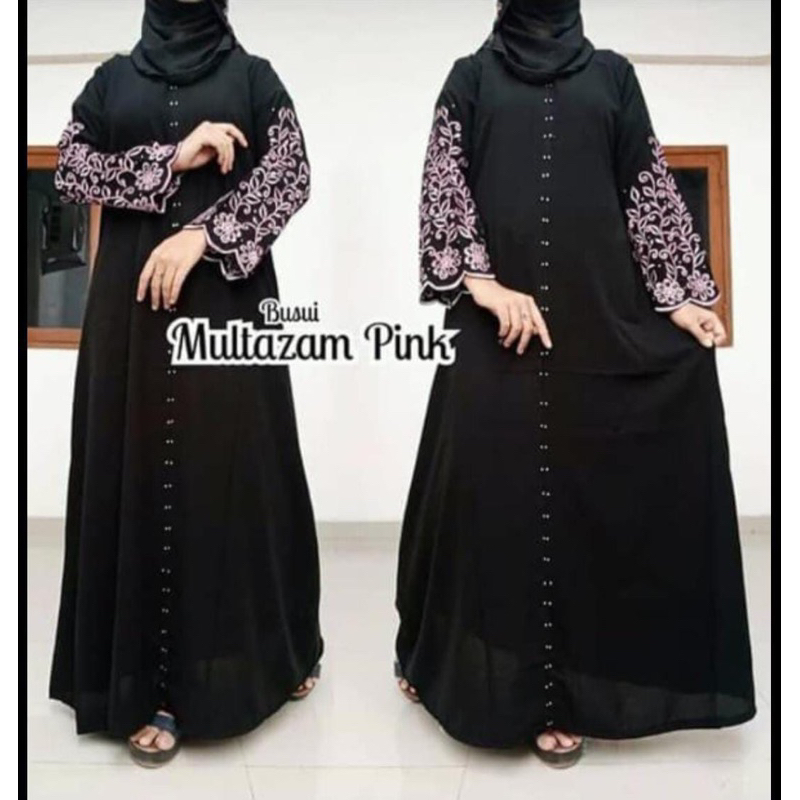 Abaya Bordir Multazam Pink Gamis Arab Dress hitam