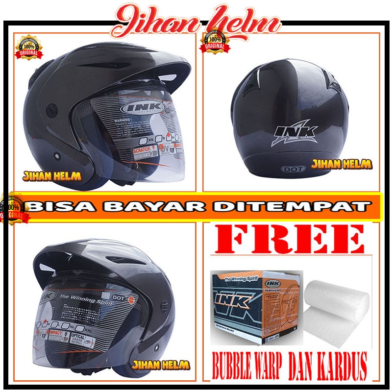 HELM MOTOR INK CX22 GUNMETAL ABU ABU 100% ORIGINAL HALF FACE DEWASA PRIA WANITA TERLARIS