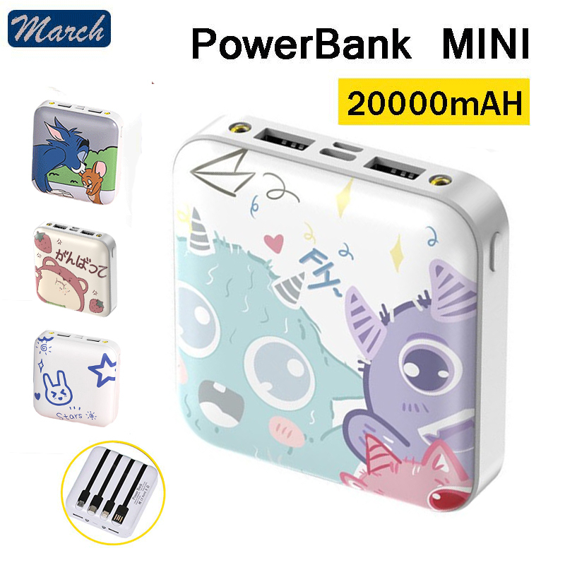 Diskon☼100% Ori 20000mAH Powerbank Fast Charging 4 Kabel PowerBank iphone USB C Pawer Bank Portable 