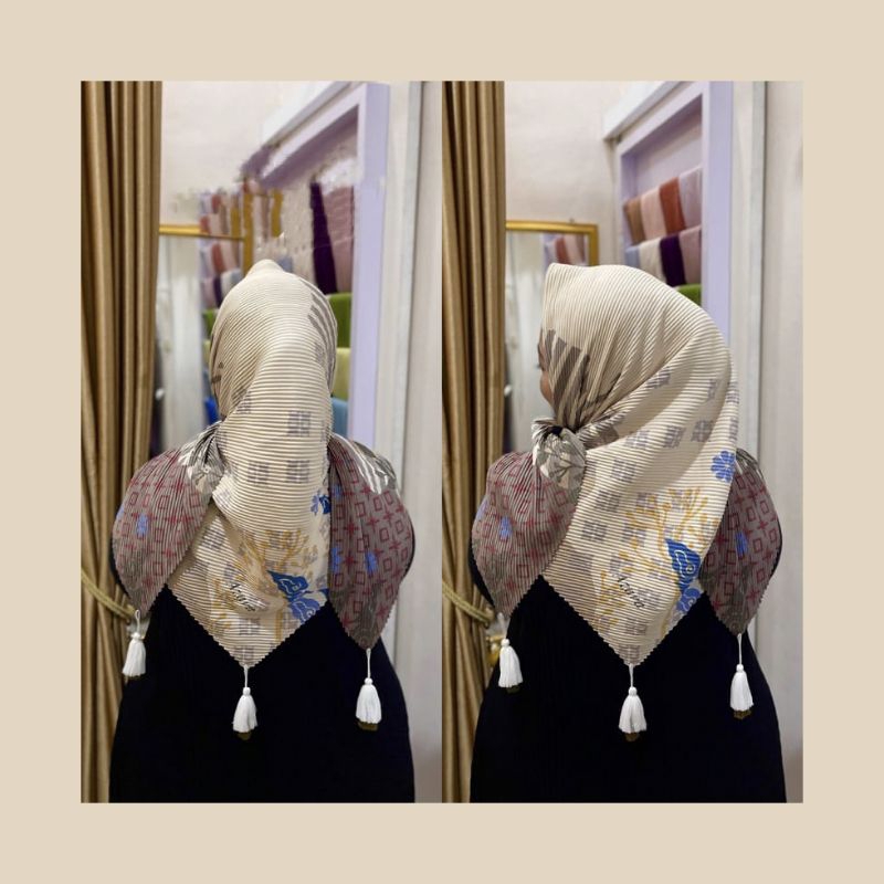JILBAB SEGIEMPAT PLISKET MOTIF POM-POM/ HIJAB SEGIEMPAT PLISKET JAMBUL TASEL CANTIK TERBARU KRUDUNG 