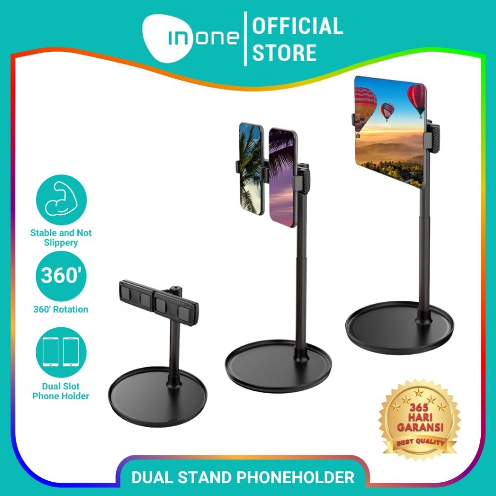 Murah Banget♒INONE Phone Holder Stand Dual Slot Rotasi 360 Derajat untuk Handphone dan Tablet (PREMI