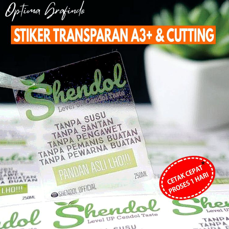 

Ready Cetak Stiker A3+ Print plus Cutting Stiker Vynil / Transparan Model Bebas. Stiker Produk Label Makanan Minuman Hampers