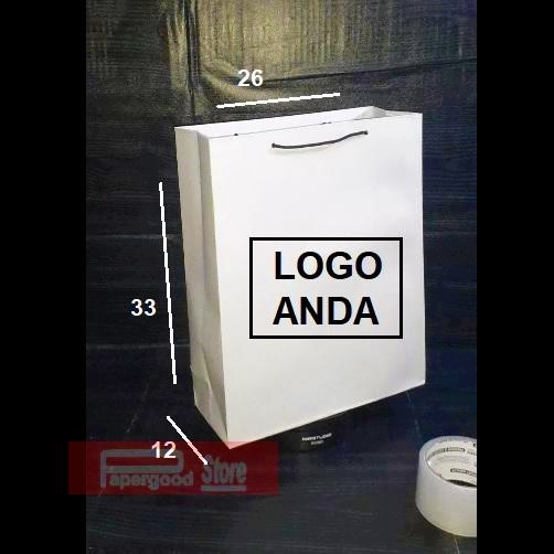 

Promo Paper bag putih CUSTOM 2 sisi sablon exclusive 26 x 33 x1 2 tali kur
