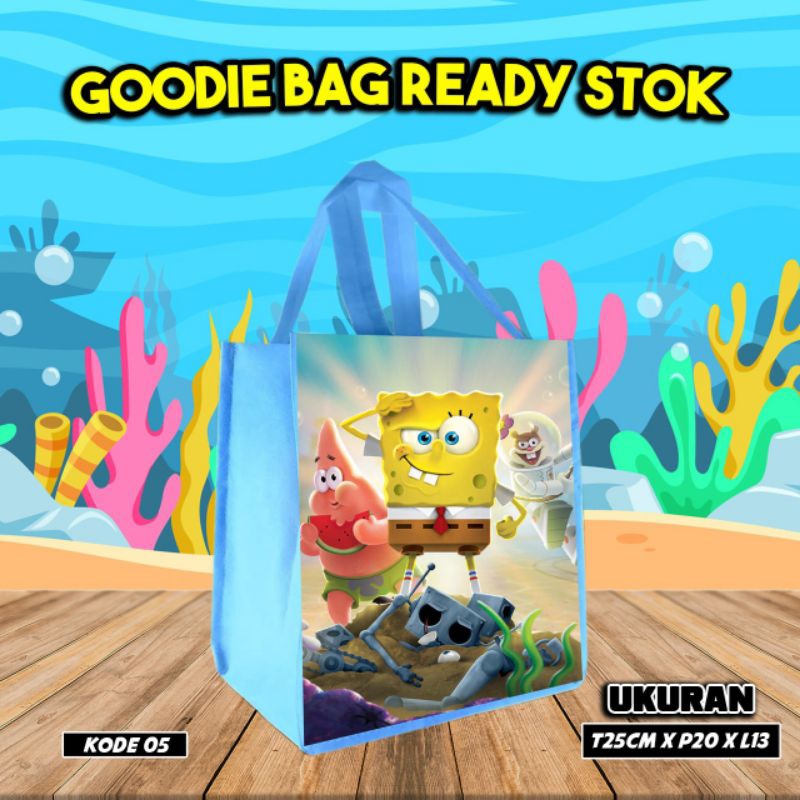 

{LANCAR 10Pcs} tas kantong makanan snacks/goodie bag karakter spongebob katalog 05/tas ultah/kantong