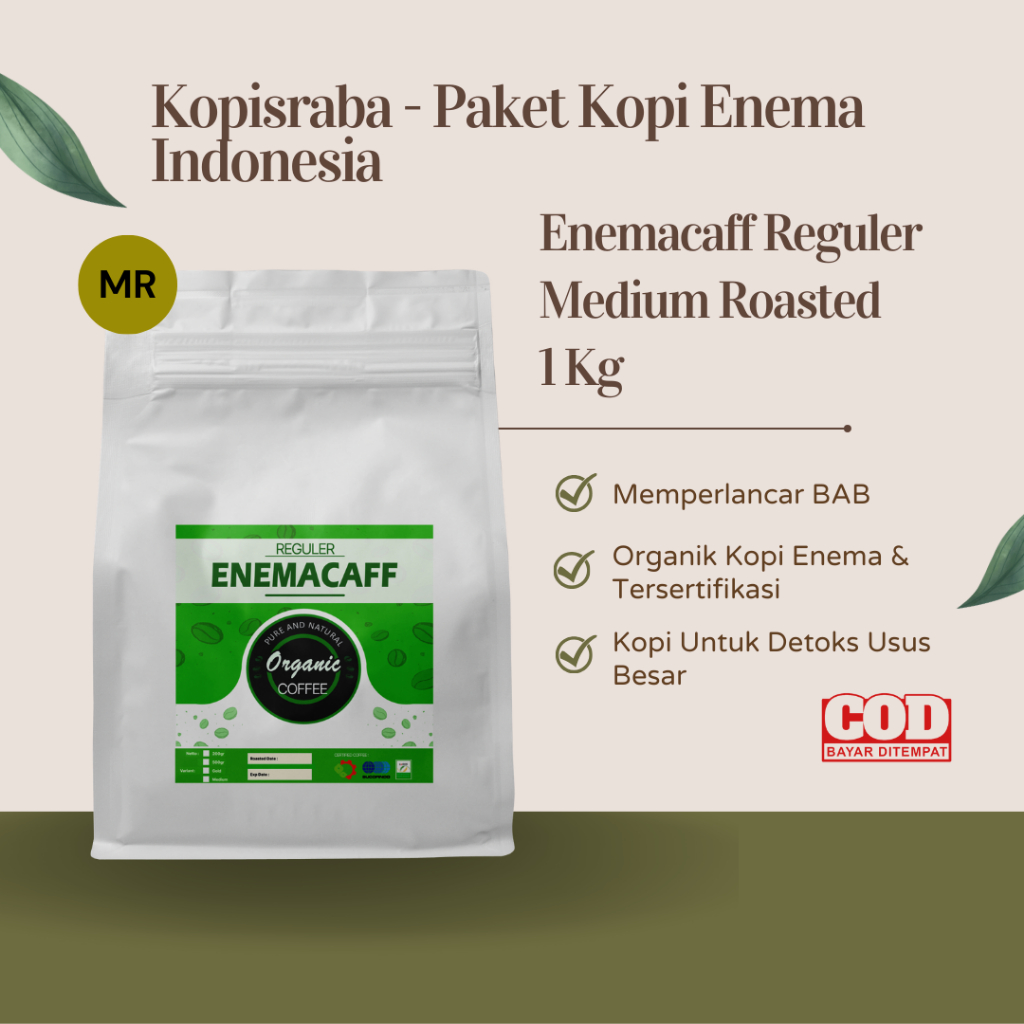 

Kopi BERSERTIFIKAT RESMI - Paket Enema Kopi Enema Indonesia Enemacaff Reguler Medium Roasted 1 Kg Kopisraba