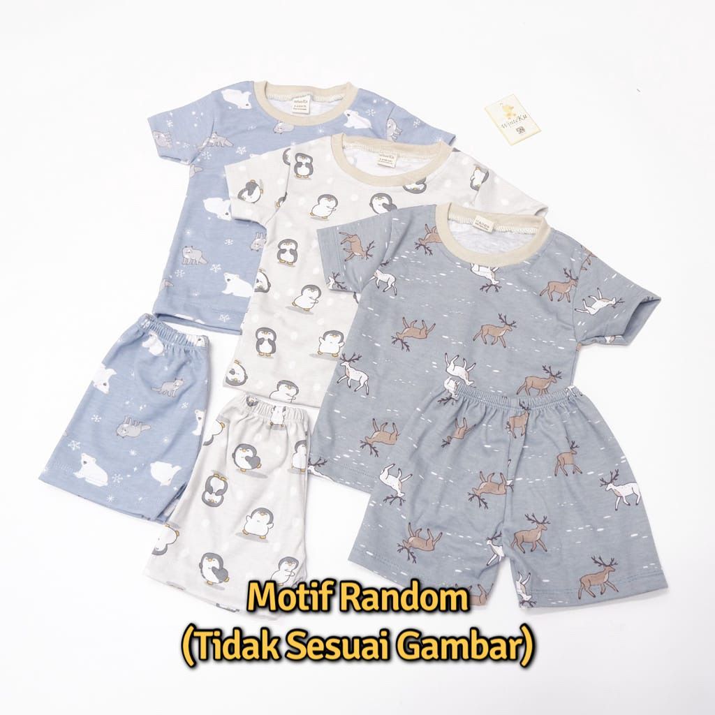 WinteKu 3 Pcs Setelan Bayi Newborn RANDOM Baju Pendek Celana Pendek Oblong Kancing Depan Unisex