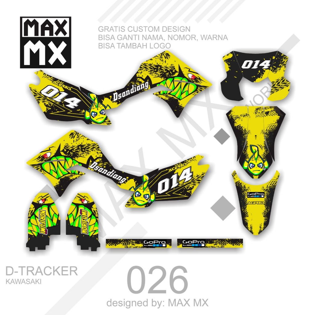 decal full body sticker  dtracker variasi striping motif hiu hitam kuning keren simple D-A4-026