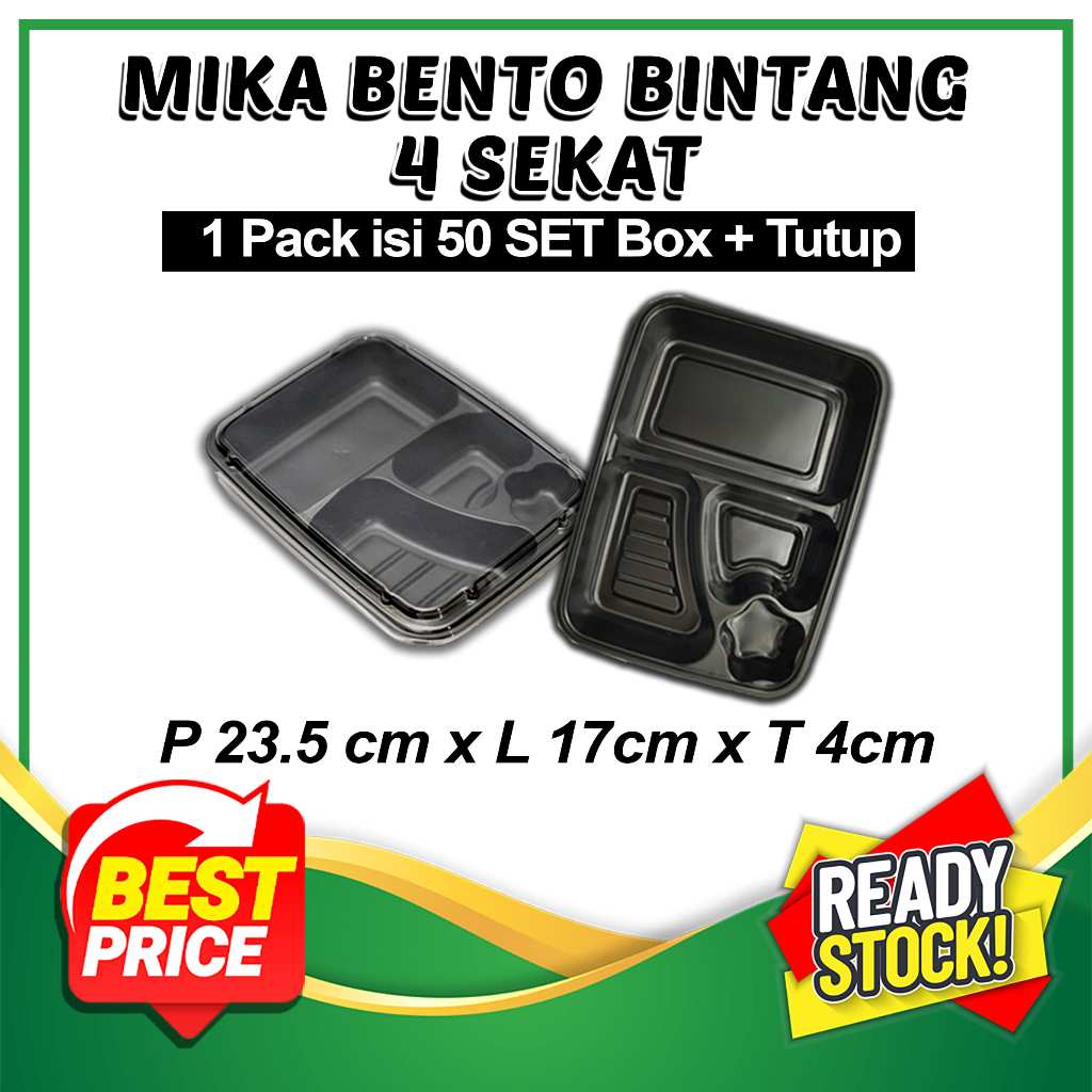 [1 PACK ISI 50 SET] MIKA BENTO SEKAT 4+TUTUP/BOX HOKBEN BINTANG/MIKA HOKBEN