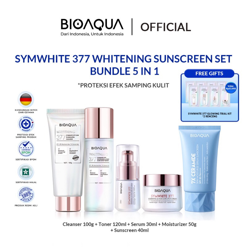 BIOAQUA SymWhite 377 Whitening & Fade Dark Spot Paket Skincare Set With Flek Hitam Serum Wajah Glowi