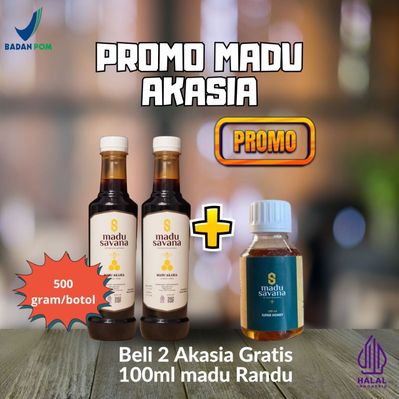 

promo madu akasia 2 botol gratis madu randu 100ml