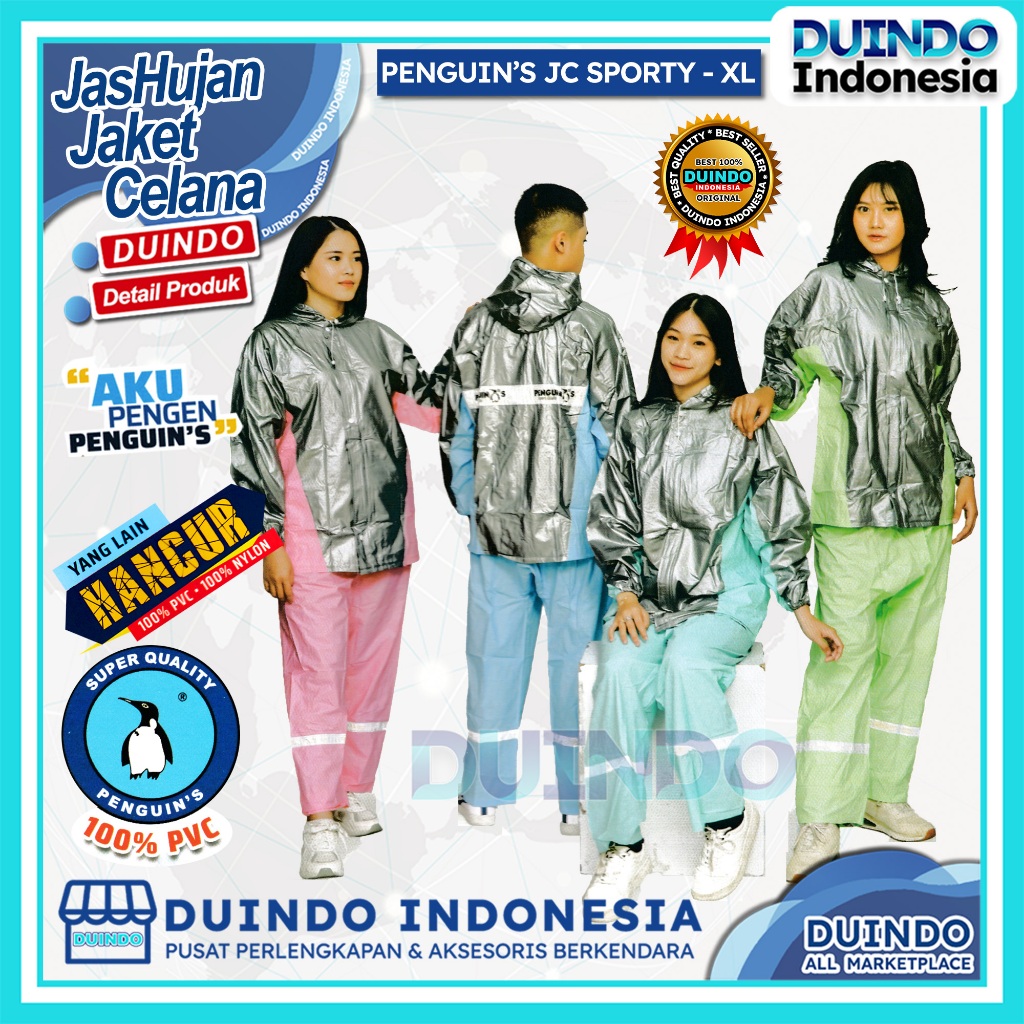 Duindo - Jas Hujan Penguin's Sporty XL Jaket Celana Pria Wanita Mantel Pinguin