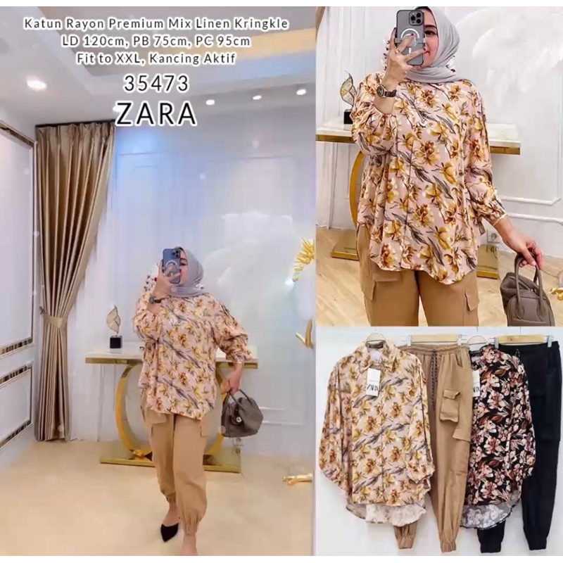 Zara Vonny///One set Zara//Setelan celana cargo//Celana joget//Kemeja jumbo//Baju setelan wanita//Se