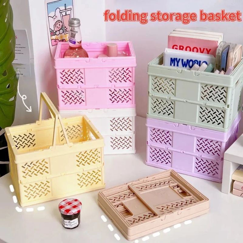 KERANJANG LIPAT BELANJA + TENTENG SERBAGUNA UKURAN 19x14x12.8CM/BOX TEMPAT KOTAK PENYIMPANAN SABUN K