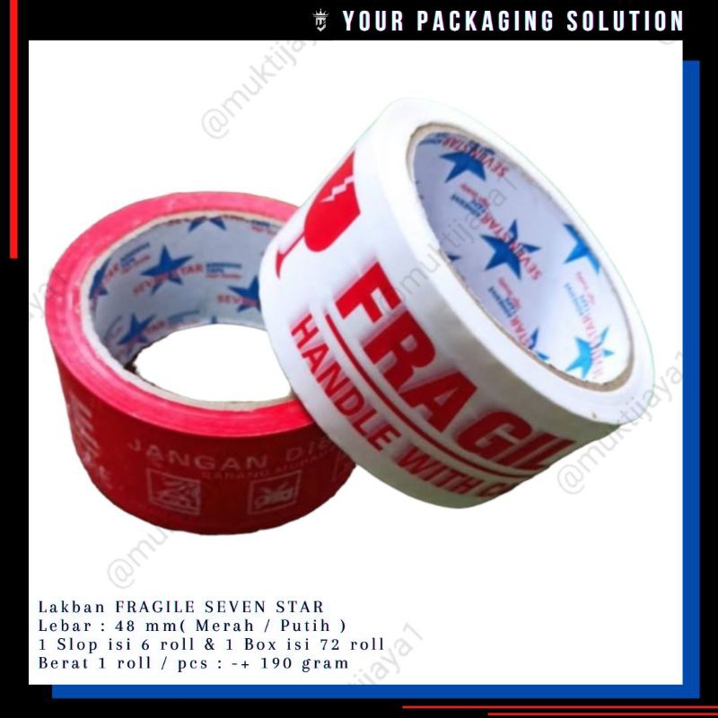 

LAKBAN FRAGILE 48mm / LAKBAN ISOLASI STAR TAPE / SEVEN STAR