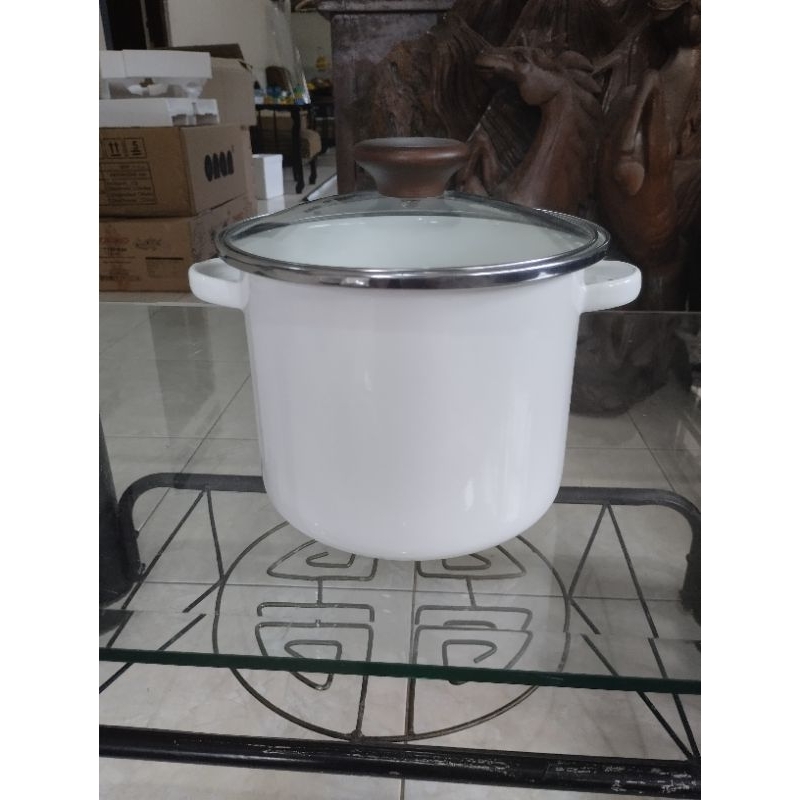 panci enamel tutup kaca love/ panci putih / panci merah / panci toska / panci tosca / panci 18 cm