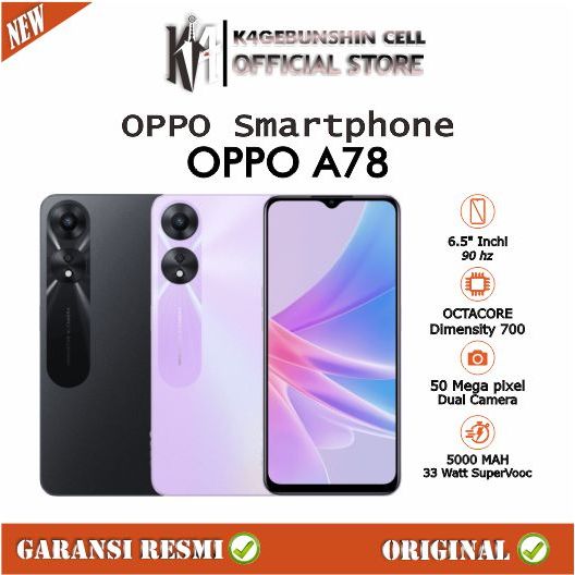 Oppo A78 5G (8+8GB/128GB) Dimensity 700 5G LCD FHD 90hz 5000 MAH 33 SUPERVOOC Garansi Resmi