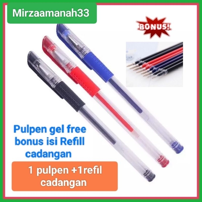 

Pulpen gel Bonus Isi Ulang Cadangan 3 warna