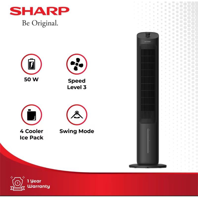 Air Cooler SHARP PJ-R34TY-B Tower Slim Design 4L PJ R34TY B PJR 34 TY Hitam 50 Watt Kipas Angin Air 