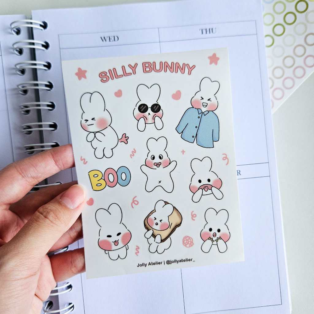 

Silly Bunny Sticker Sheet | Journal deco sticker [jollyatelier]