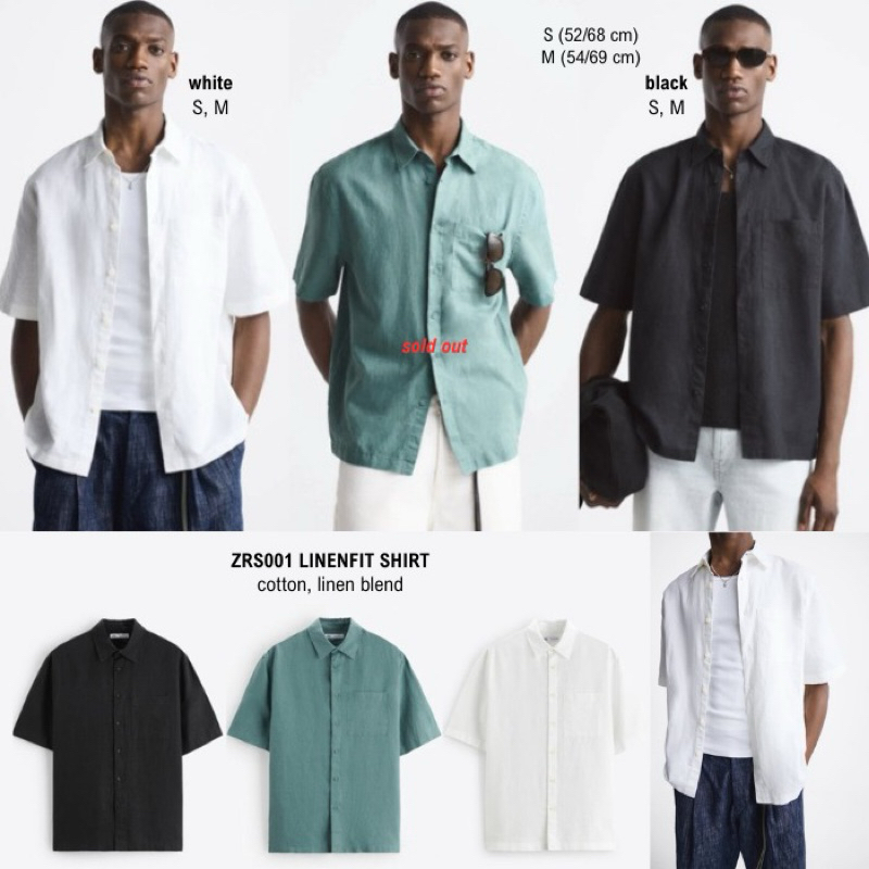 Kemeja Pria Bahan Linen Branded ZARA Original Motif Polos