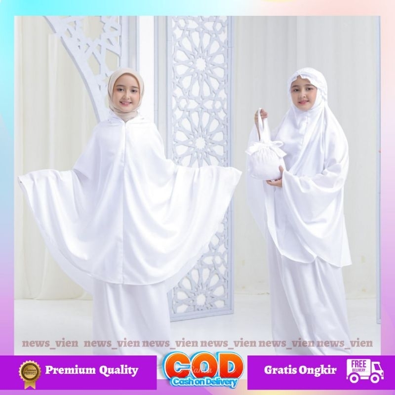 Mukena Anak usia 4 5 6 7 8 9 10 11 12 tahun model terbaru mukenah anak perempuan putih polos katun a