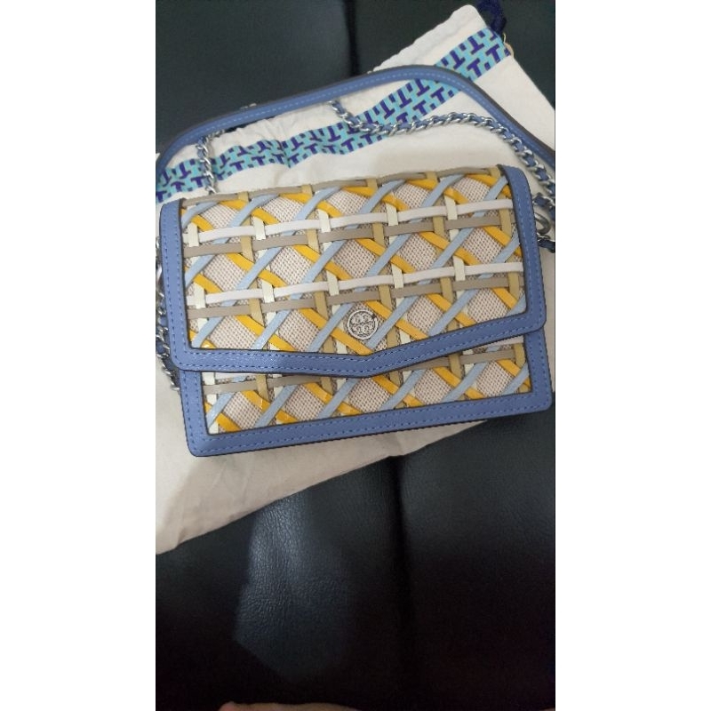 Tory Burch Robinson Woven Mini Shoulder Bag (Bluewood)