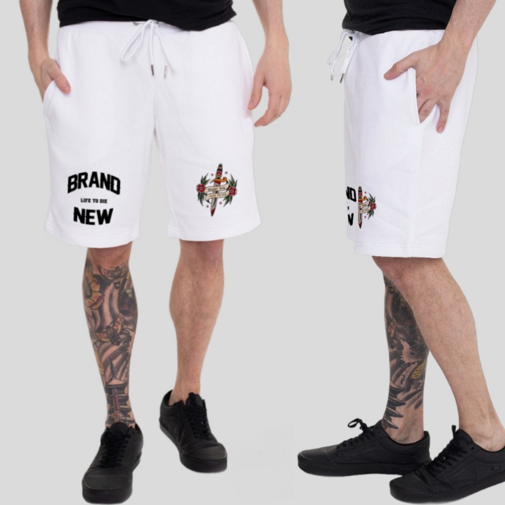 Celana Pendek Boxer Pria Putih Boardshort Short Pants Distro Premium Bahan Fleece Tebal Sablon