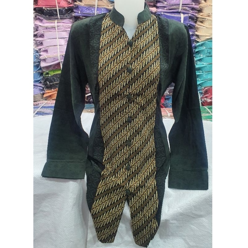 BLOUSE BATIK LICIN WANITA HIJAU BOTOL HIJAU TUA COKLAT LENGAN PANJANG MURAH SERAGAM TUNIK READY STOC