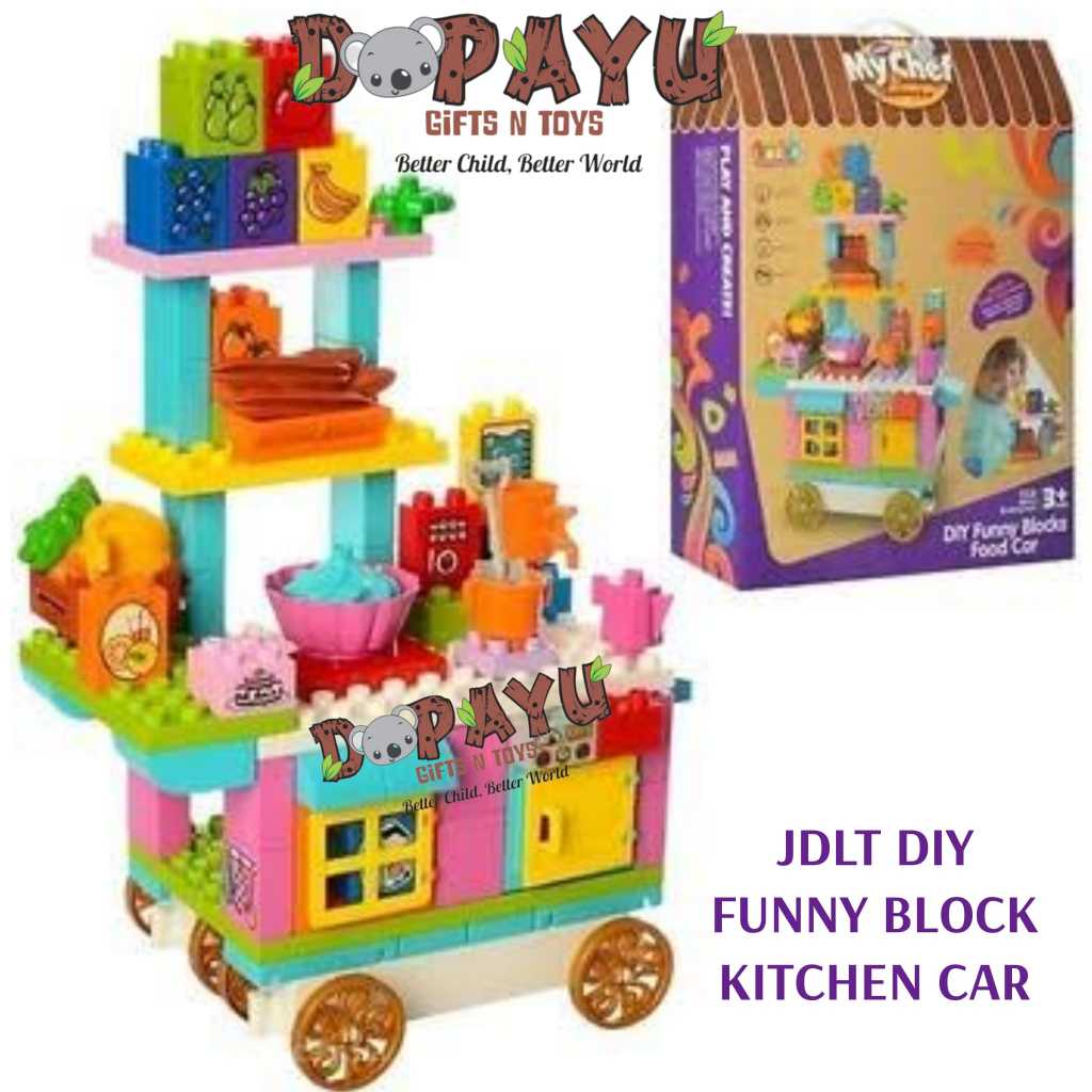 Mainan Edukasi Blocks 90 pc JDLT DIY FUNNY BLOCK KITCHEN FOOD CAR 5338