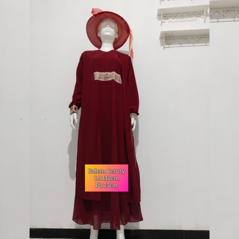 Gamis Abaya Layer Outer Bahan Ceruty Renda
