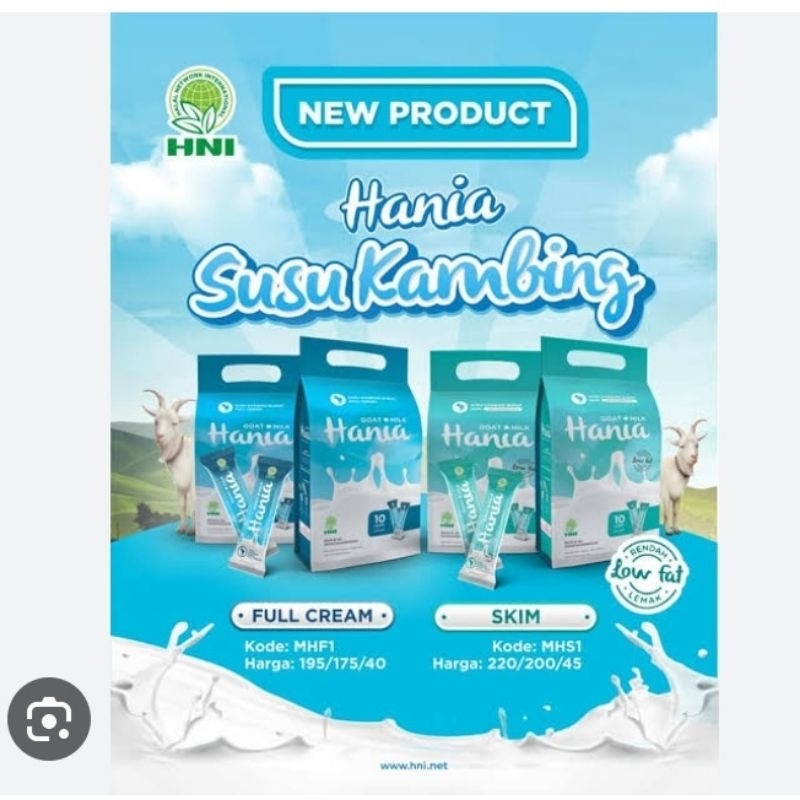 

HANIA GOAT MILK FULL CREAM & SKIM HNI HPAI