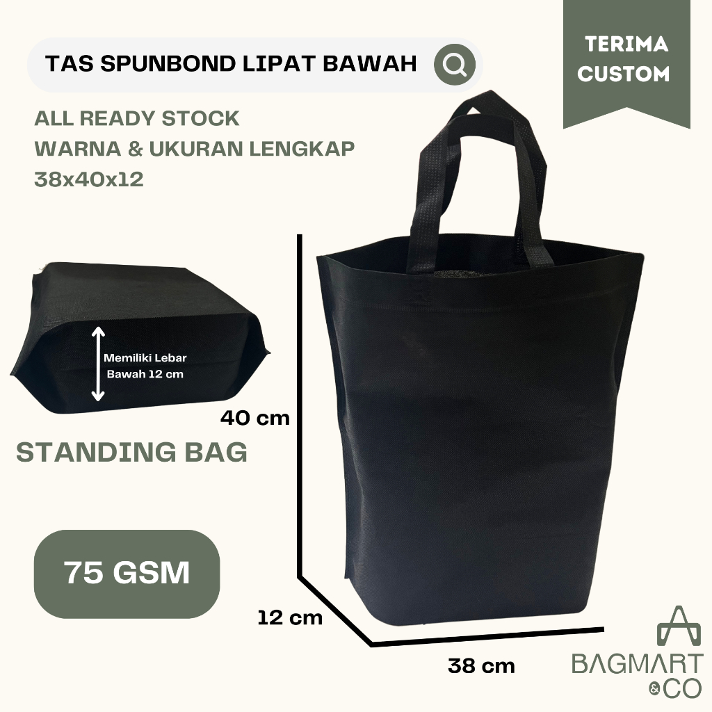 

Tas Belanja Spunbond 38x40x12 Standing Shopping Bag Pameran Booth Laundry Goodie Bag
