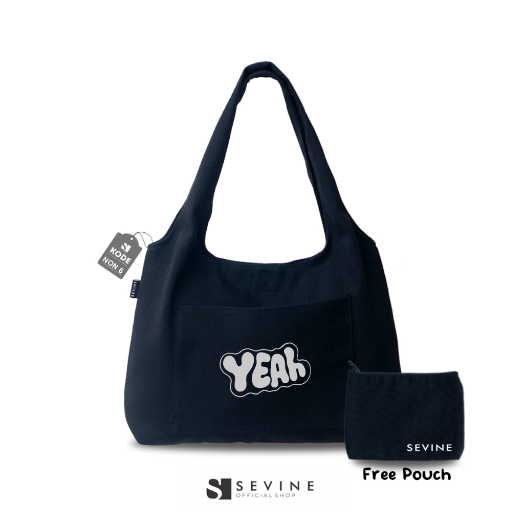 Sevine Nora Totebag Kanvas Tas Wanita Tote Bag Hobo Kantong Kuliah Kerja Sekolah Sekat Laptop Hitam 