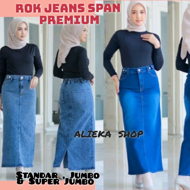 FHIKA | ROK PANJANG JEANS SPAN PREMIUM PINGGANG KARET. ROK JEANS WANITA