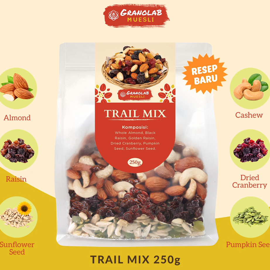 

Terbaru Trail Mix 250 gr - Granolab Muesli | Almond, Raisin, Cranberry, Pumpkin Seed, Sunflower Seed
