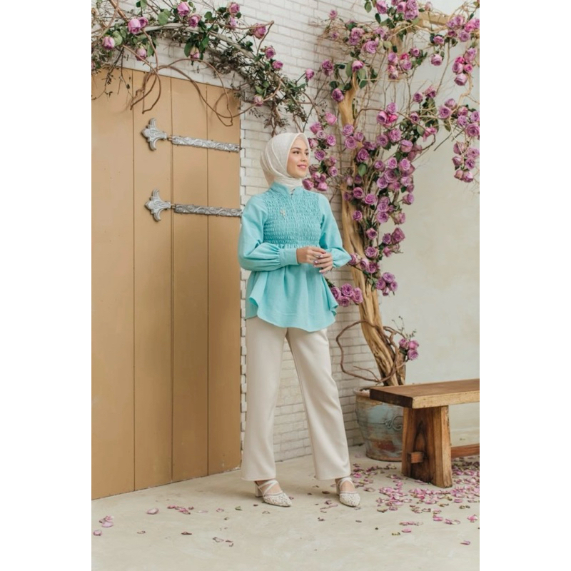 Wearing Klamby Ellie Blouse in Sky Blue